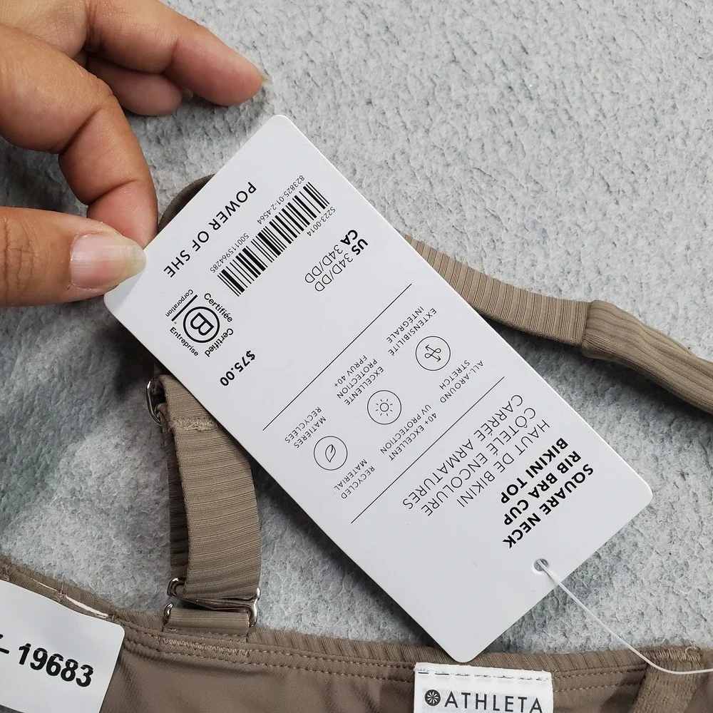Athleta Women Swimwear 34DDD Taupe Square Neck Rib Bikini Top NWT